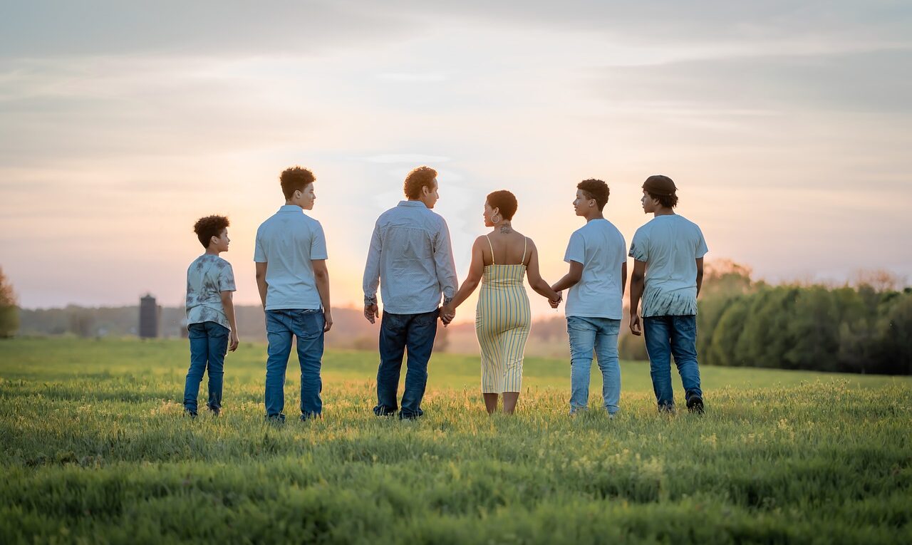 family, nature, sunset